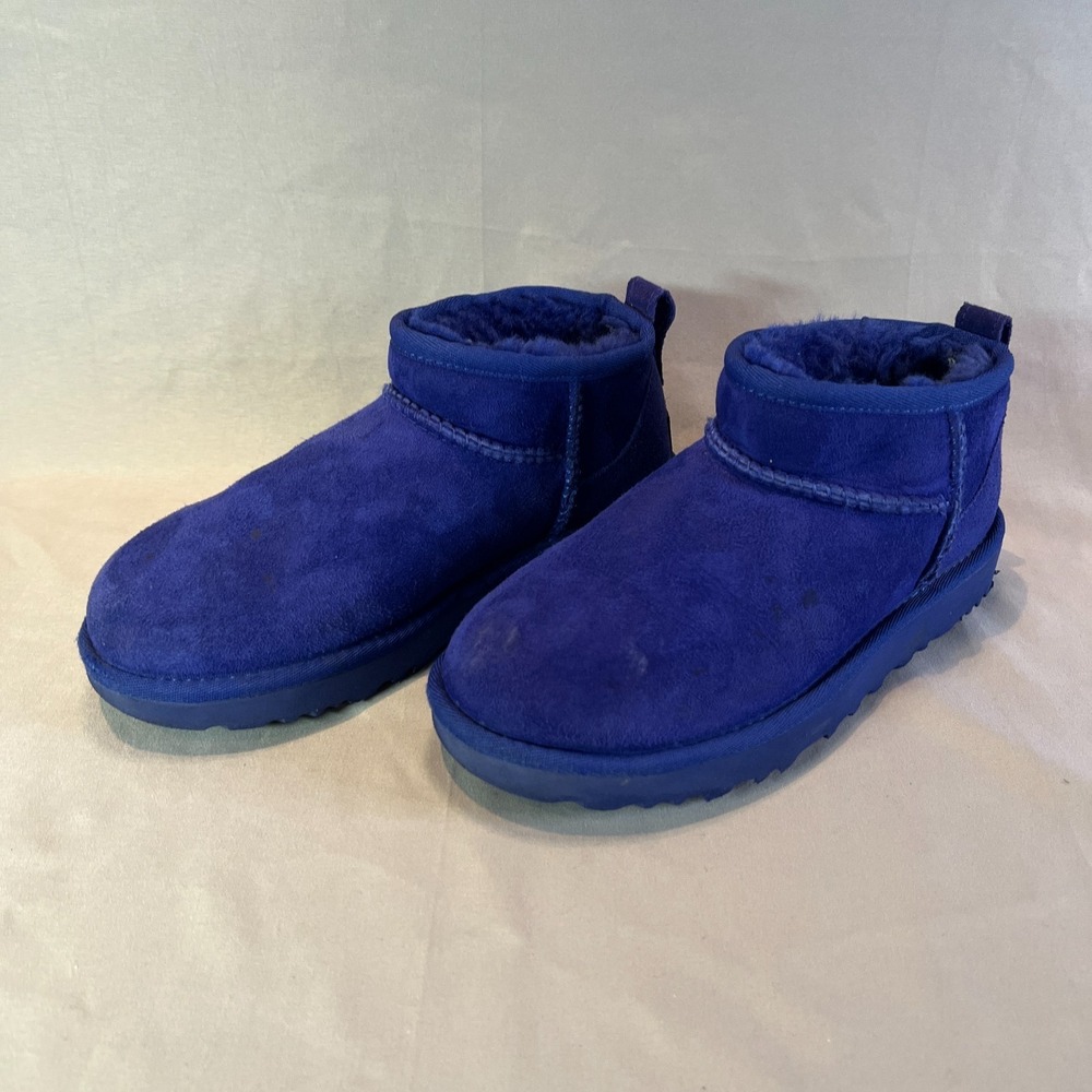 UGG Classic Ultra Mini 1116109 Snow Boots Womens 5 Blue Sheepskin Pull On Boot